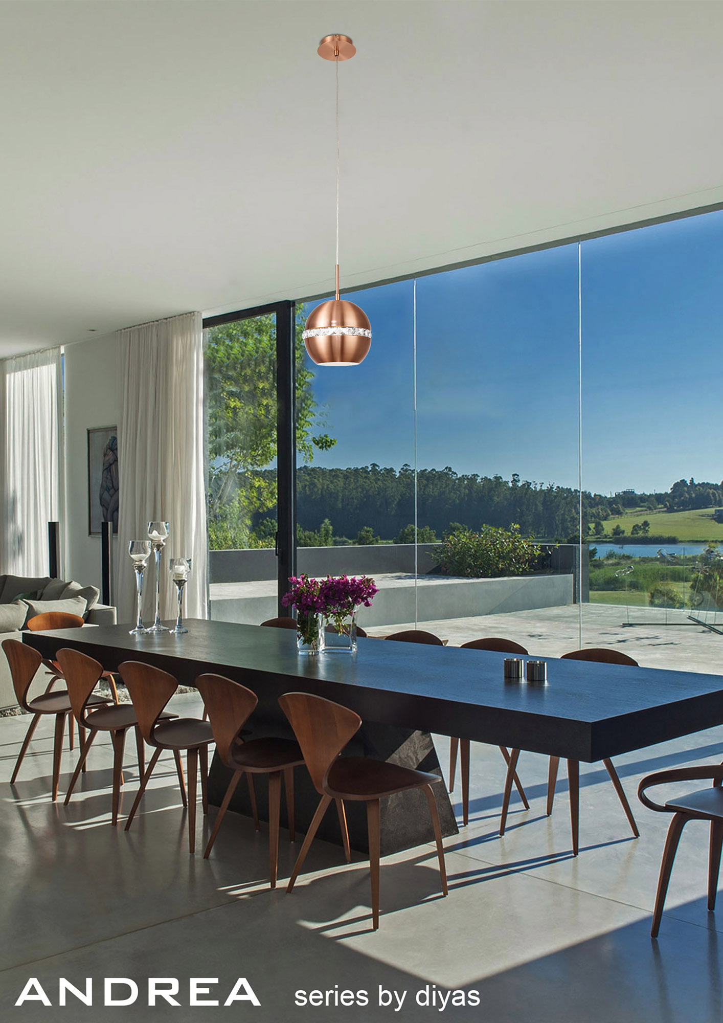 Andrea Satin Copper Crystal Ceiling Lights Diyas Single Crystal Pendants